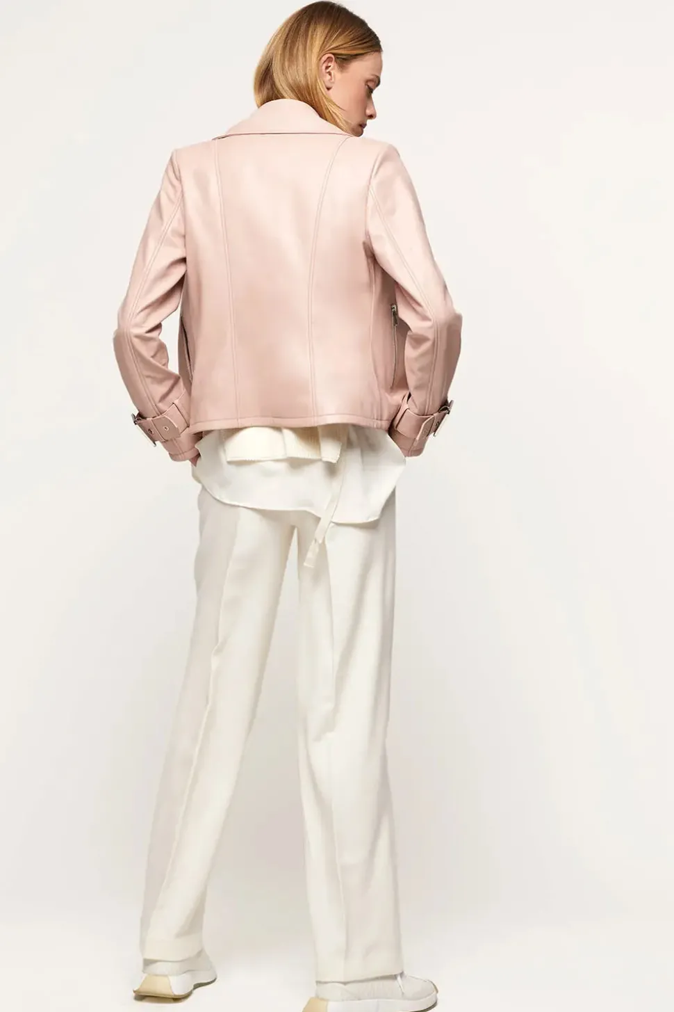Pink leather biker jacket