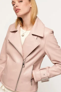 Pink leather biker jacket