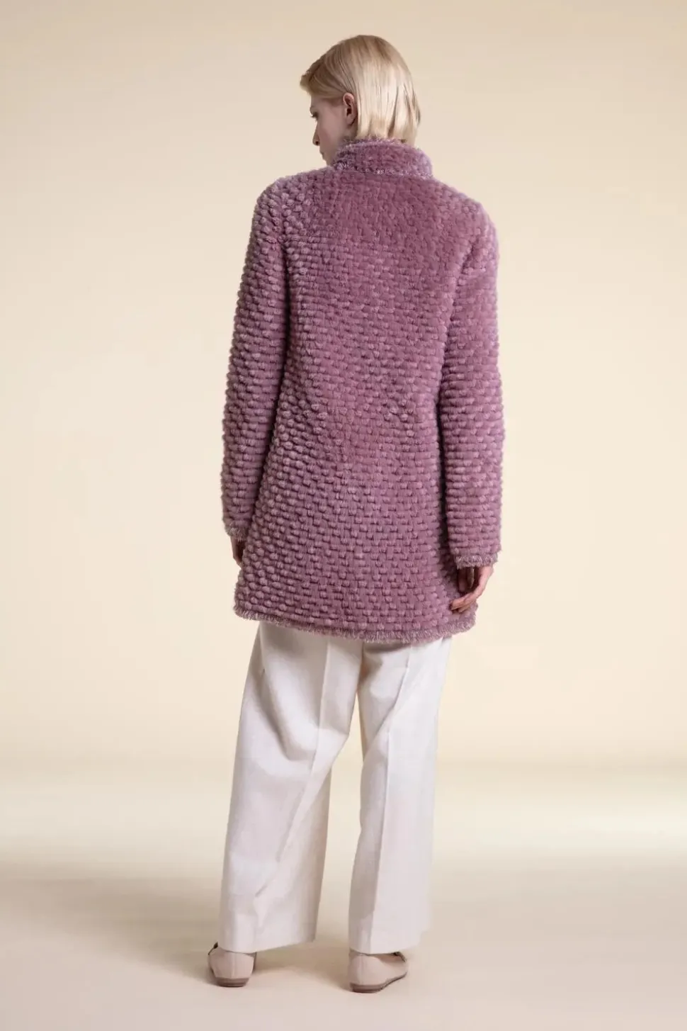 Pink sheared fur coat