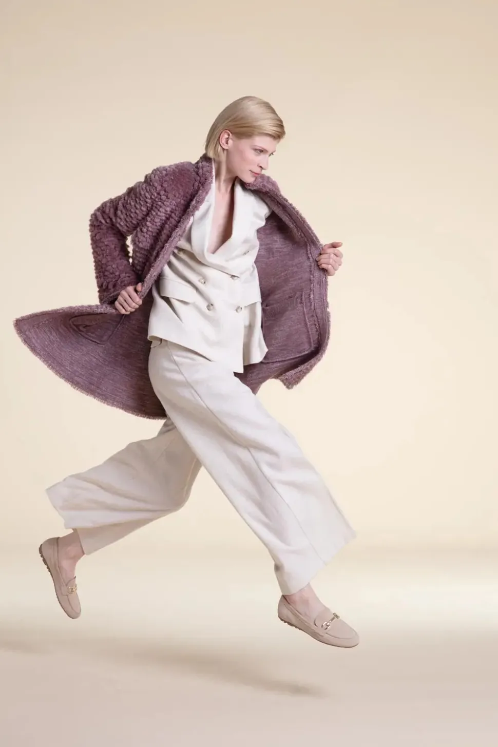 Pink sheared fur coat