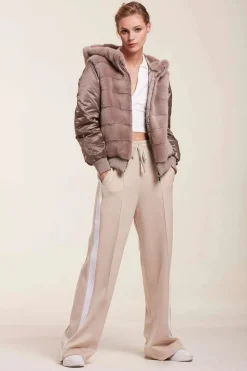 Reversible bomber jacket with hood