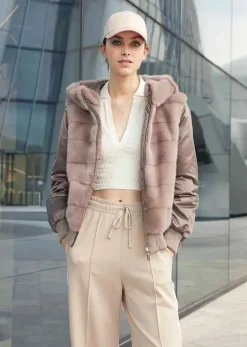 Reversible bomber jacket with hood