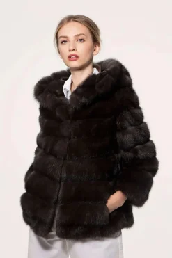 Russian sable hooded jacket