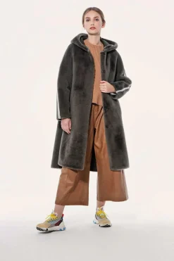 Shearling hooded coat
