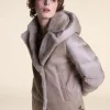 Shearling jacket with down sleeves