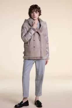 Shearling jacket with down sleeves