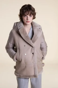 Shearling jacket with down sleeves