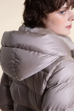 Shearling jacket with down sleeves