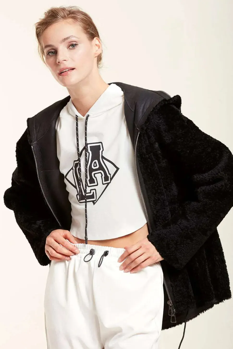 Sheepskin jacket with hood