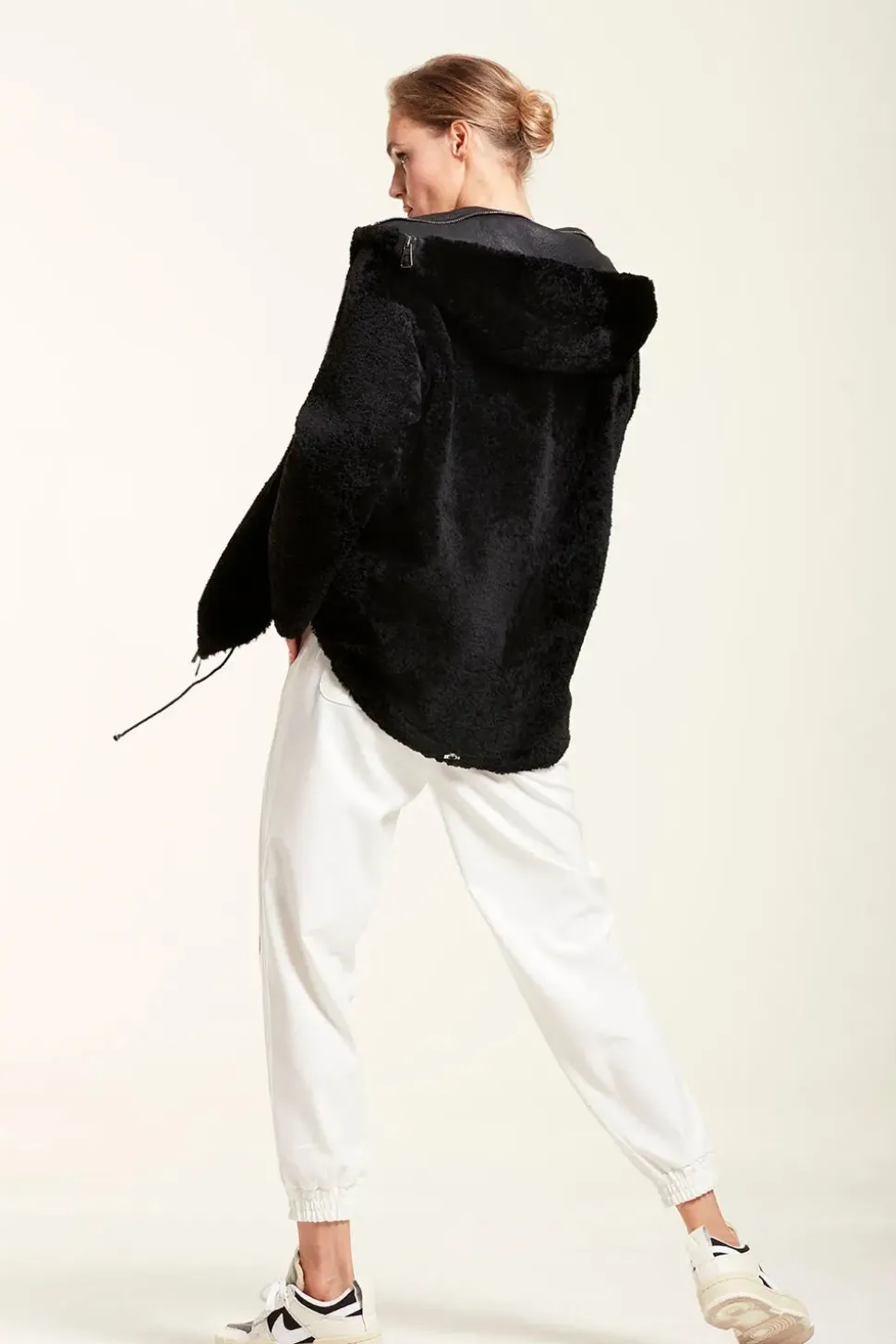 Sheepskin jacket with hood