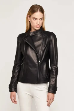 Short black leather jacket