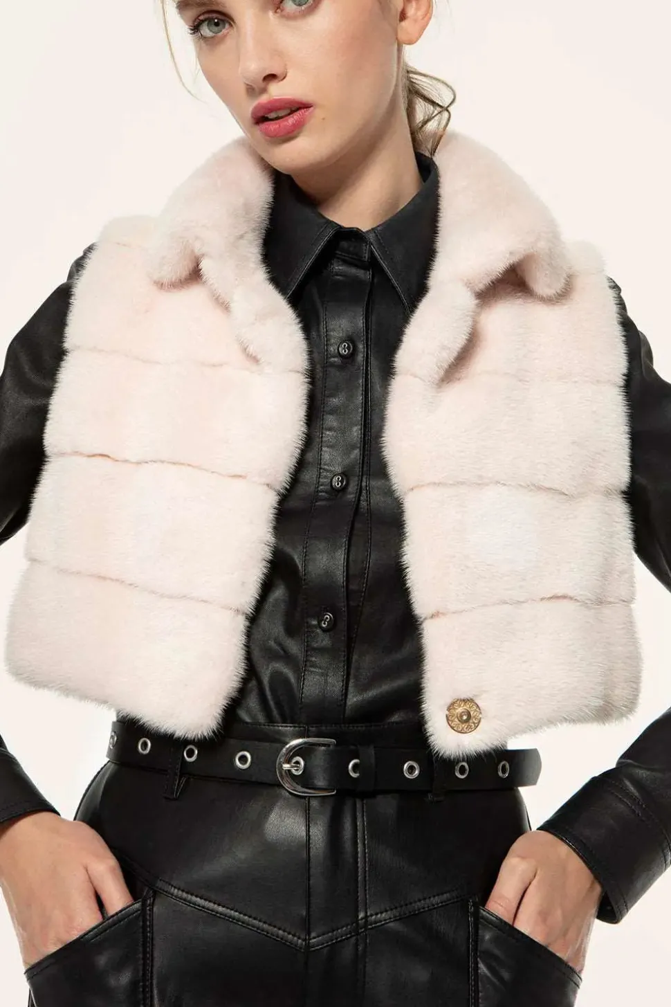 Short pink mink vest