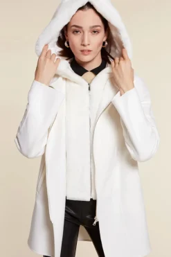 White parka with fur hood