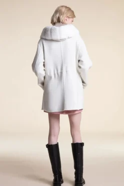 White winter coat with fur hood