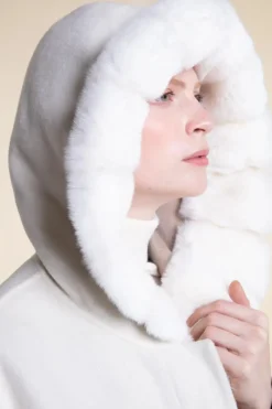 White winter coat with fur hood