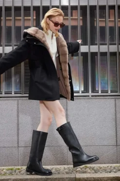 Womens black parka with fur hood