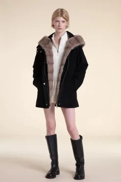 Womens black parka with fur hood