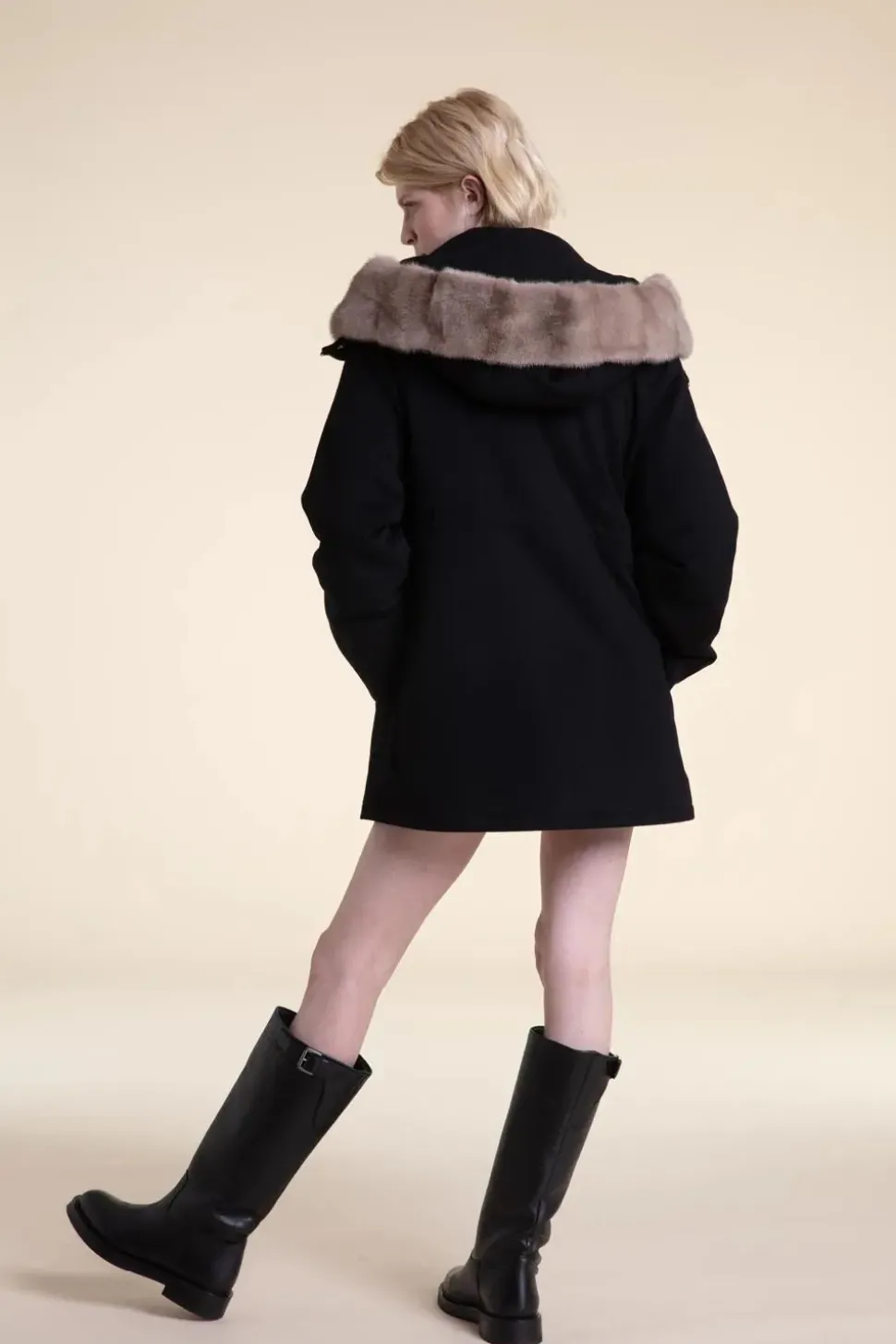 Womens black parka with fur hood