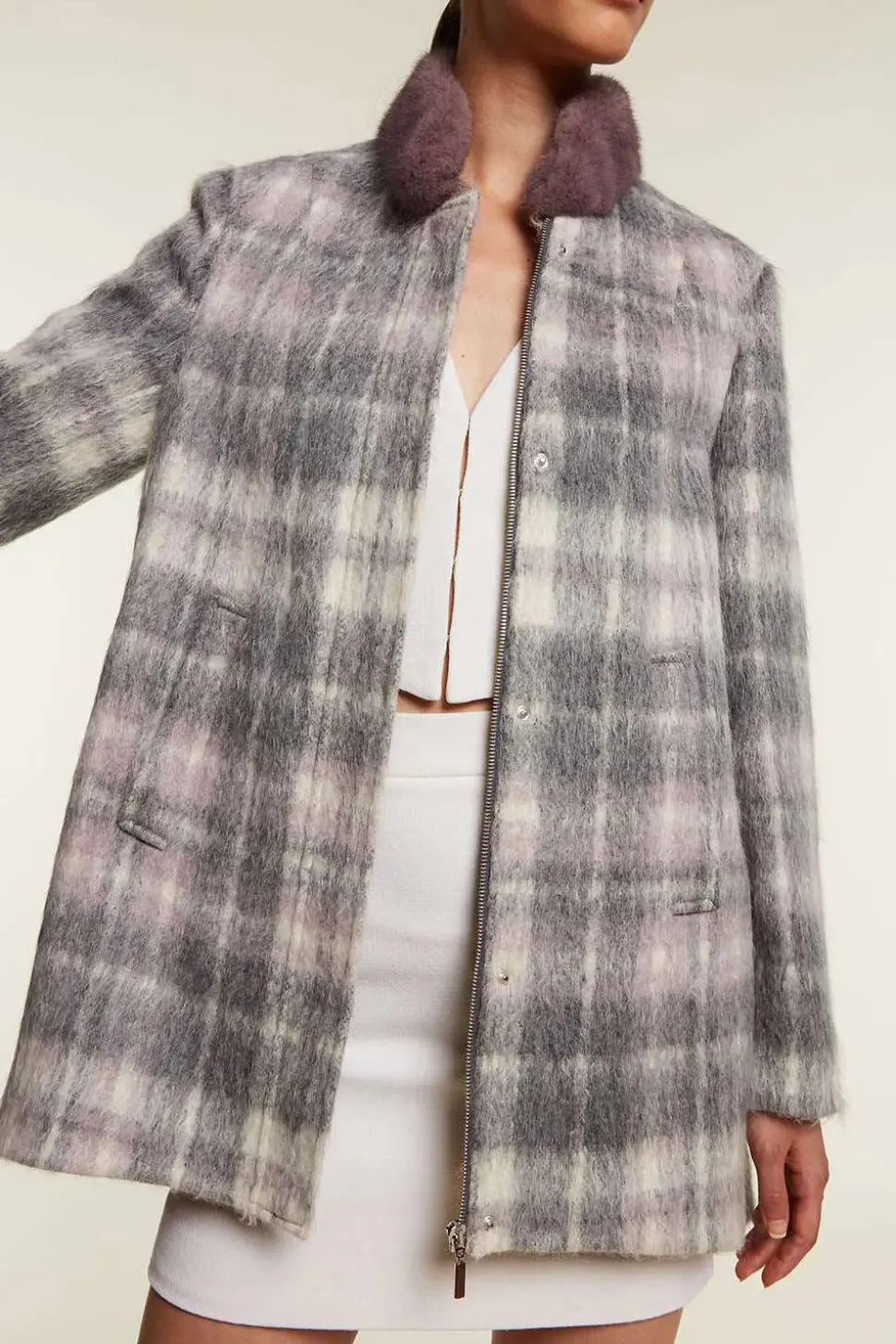 Womens jacket with mink fur collar