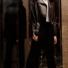 Womens leather jacket with fur collar