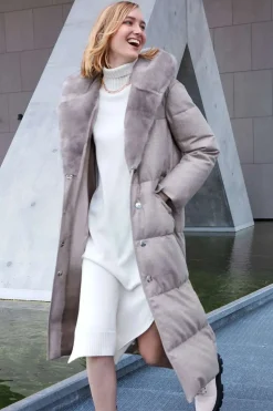 Womens puffer coat with mink fur hood